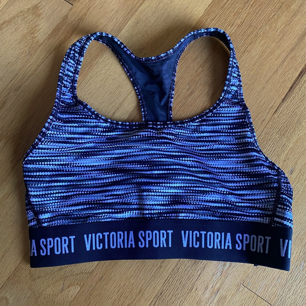 Victoria Sport Sports Bra, No Padding, Size Small, Black/Gray/White dot pattern
